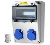 EYPINS Distribuidor de Corriente para Construcción sin LS+FI, Distribuidor de Pared 2x 230V Enchufes Schuko 16A, IP66, ABS Ignífugo para Interiores, Exteriores, Talleres y Fábricas