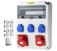 EYPINS Distribuidor de Corriente para Construcción sin LS+FI, Distribuidor de Pared 3x 230V Enchufes Schuko 16 Enchufes CEE 16 32A, IP66, ABS Ignífugo para Interiores, Exteriores, Talleres y Fábrica