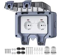 EYPINS Enchufe Exterior Impermeable IP66 con 2 Tomas, Toma de Corriente, Enchufe Pared para Baño Jardín Garaje Cocina y Piscina