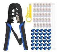 EYPINS Herramienta de Crimpado Crimpadora y Pelacables RJ45 con Enchufes de Datos Modulares RJ45 Cat5, 30 Conectores, 30 protectores de cabezal RJ45, 100 Bridas de Nailon