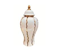 EYPKPL Jarro de Jengibre Blanco Moderno con Ribete Dorado, Tarro de Templo de cerámica, jarrón de Flores Decorativo de Porcelana Acanalada de Lujo con Tarro de Almacenamiento de Tapa