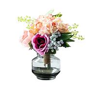 EYRMQWJPC decoración del hogar Plantas en jarrón de Cristal Blanco, Flores de Seda sintética con jarrones Redondos Decoraciones Flores