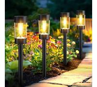 Eyrosa Luces solares para exteriores, paquete de 12 luces solares impermeables para paisaje, jardín, patio, camino, entrada, césped, patio, decoración exterior, color negro