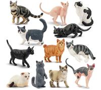 EYSCOTA Juego de figuras de juguetes para gatos, 12 piezas realistas para tartas de gato, juguetes para gatitos, regalo de cumpleaños de Navidad para niños de 3 a 5 años, X-DMAO01-MEID01