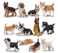 EYSCOTA Juego de figuras de perro de 12 piezas, figuras realistas y detalladas de plástico para cachorros, pintadas a mano, mini figuras de perro, juego de juguetes, decoración de tartas, regalo de