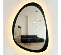 EYTVYUWPT 50x70cm 60x80cm Espejo De Baño LED Retro Irregular De 3 Colores, Espejo De Pared Retroiluminado con Iluminación Antivaho Y Marco, Nogal, Negro, Interruptor Táctil(Black - Anti-Fog,50x70cm)