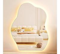 EYTVYUWPT Espejo De Baño En Forma De Nube Irregular con Luz LED, Espejo De Pared Sin Marco, Regulable De Forma Continua, 3 Colores De Luz, Antivaho, Botón Táctil(3 Color,70x90cm)