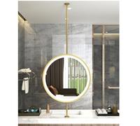 EYUIOPLM Espejo de baño Redondo de Doble Cara con Luces LED, Espejo de Maquillaje de tocador suspendido con Barra de Metal montado en la Pared del Techo, for Entrada(Gold,80 * 80cm)