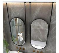 EYUIOPLM Espejo de Montaje en Techo con Marco de Metal Ovalado, Espejo de tocador de baño suspendido con Varillas Dobles for Colgar, Espejo de Maquillaje de tocador for Entrada(Black,60x90cm)