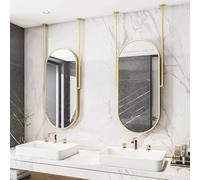 EYUIOPLM Espejo de Montaje en Techo con Marco de Metal Ovalado, Espejo de tocador de baño suspendido con Varillas Dobles for Colgar, Espejo de Maquillaje de tocador for Entrada(Gold,40x70cm)