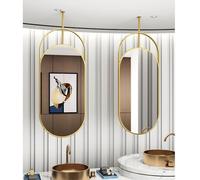 EYUIOPLM Espejo montado en el Techo con Marco de Metal, baño suspendido, Espejos de tocador de Maquillaje Decorativos, Pared con Imagen HD for Pasillo, Sala de Estar(Gold,50x100cm)