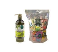 EYUP SABRI TUNCER Loción de Aceite de Oliva Natural para Manos y Cuerpo 250 ml con Manteca de Karité y Vitamina E + Toallitas Refrescantes Paquete Mixto 100 Unidades