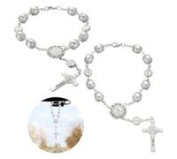 EYVRPAU 2 piezas rosario espejo coche, colgante espejo coche, crucifijo, colgante espejo retrovisor, colgante coche, adornos coche para hombre y mujer