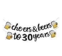 EYVRPAU Guirnalda Decoración 30 Cumpleaños Banner 'Cheers to 30 Years' 'Happy Birthday' para Hombres Mujeres (Negro Oro)