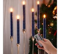 Eywamage Velas cónicas LED en espiral azul marino con control remoto, velas de cera sin llama parpadeantes de 10 pulgadas de largo, juego de 6