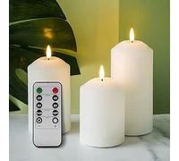 Eywamage White Flickering Flameless Pillar Candles with Remote, Real Wax LED Battery Candles 3 Pack Φ 3" H 4" 5" 6"