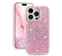 EYZUTAK Funda con purpurina para iPhone 17, funda de teléfono móvil de lujo con brillantes diamantes de imitación frontera hermosa elegancia fina suave TPU funda protectora para mujeres y niñas - rosa