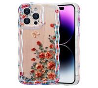 EYZUTAK Funda para iPhone 16 Pro MAX, diseño de Flores con Rayo láser, Brillante, Forma de Onda rizada de TPU, Elegante, Duradera, Resistente a los Golpes, para niñas y Mujeres, Color Beige