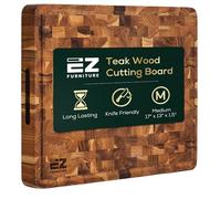 EZ FURNITURE Tabla de cortar de madera de teca de 17 x 13 x 1.5 pulgadas, grano final con ranura para jugo y asas, apta para cuchillos, adecuada para cortar, estética para la cocina