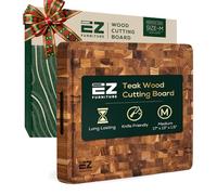 EZ FURNITURE Tabla de cortar y servir de madera de teca no tóxica, grano final preengrasado con ranura para jugo y asas, apta para cuchillos, revestimiento de aceite mineral de grado alimenticio (M 17
