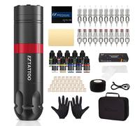 EZ Kit de Tatuaje - Kit de Máquina de Tatuar Completo con Rotulador para Máquina de Tatuar, Batería de 1500 mAh Fuente de Alimentación, 20Pzs Agujas de Tatuaje Surtido para Tatuadores (Caster S Rojo)