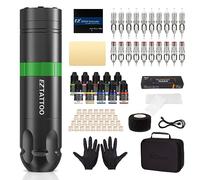 EZ Kit de Tatuaje - Kit de Máquina de Tatuar Completo con Rotulador para Máquina de Tatuar, Batería de 1500 mAh Fuente de Alimentación, 20Pzs Agujas de Tatuaje Surtido para Tatuadores (Caster S Verde)