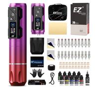 EZ Kit de Tatuaje - Kit de Máquina de Tatuar con Máquina de Tatuar Inalámbrica, Batería de Alimentación de 1800mAh, 20piezas Agujas Tatuaje y 11 Color Tintas para Tatuadores (P2S Pro Violeta Rosa)