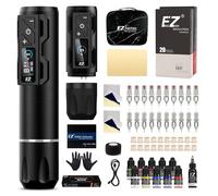 EZ Kit de Tatuaje - Kit de Máquina de Tatuar con Máquina de Tatuar Inalámbrica, Batería de Alimentación de 1800mAh, 20piezas Agujas Tatuaje y 11 Color Tintas para Tatuadores (P2S Pro Negro)