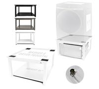 EZ Laundry - Base para lavadora y secadora, con estante de almacenamiento, color blanco, ajuste universal, acero de calidad hasta 28"
