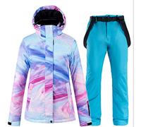 Ez4garden Conjunto de chaqueta y pantalones de esquí para mujer, resistente al viento, impermeable, cálido y grueso, Azul (lakeblue), S