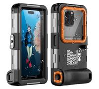 Ezanmull Carcasa Sumergible para iPhone 16/15/14/13/12/11 Pro MAX/XR/XS/X y más, protección Profesional [15 m/50 pies], Funda Impermeable para esnórquel, Surf, Fotos y vídeos (Negro y Naranja)