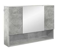 Ezbryzmatic Armario con espejo con 3 puertas con bisagras, hormigón gris, 80 x 17 x 55 cm, de madera aglomerada, montaje en pared para baño con mucho espacio de almacenamiento con bañera acrílica para