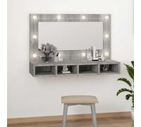 Ezbryzmatic Gabinete con espejo con iluminación, gris Sonoma, 90 x 31,5 x 62 cm, montaje en pared o soporte, incluye 4 compartimentos para baño y cosméticos, incluye asas cromadas, altura aprox.