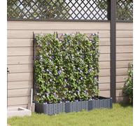 Ezbryzmatic Juego de 3 maceteros de jardín gris de polipropileno, 120 x 40 x 125,5 cm, resistentes a la intemperie, para exteriores, balcón, jardín, con enrejado para maceta, macetero
