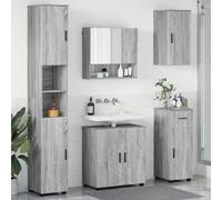 Ezbryzmatic Juego de muebles de baño de 5 piezas, madera Sonoma gris y acero, montaje en pared, diseño moderno para estilo y organización, incluye espejo, incluye vitrocerámica endurecida, profundidad
