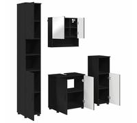 Ezbryzmatic Juego de muebles de baño modernos, 4 piezas, color negro mate, madera y acero montado en la pared con espejo para baño pequeño, incluye vitrocerámica endurecida que se adapta a la mayoría