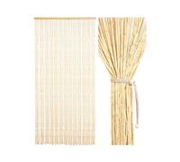 Ezcasch 90 x 190 cm cortina de bambú para puerta - 52 hebras beige retro de madera - hecha a mano natural cortina de hilos como protección contra insectos para dormitorio, caravana, camping