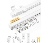 Ezcasch Pista de cortina de techo de 3 metros/9.84 pies, riel de cortina de techo deslizante de aluminio, pista de cortina de techo montada en el techo y accesorios para divisor de habitación