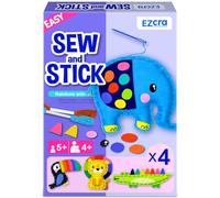 EZCRA Kit de costura de animales niños - Set de manualidades 4 en 1 - Aprende a coser fácilmente - Animales de fieltro con pegatinas decorativas - Para niñas de 4 a 8 años
