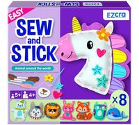 EZCRA Kit de Costura para Niños Unicornio - Set de Manualidades 8 en 1 - Aprender a Coser Fácilmente - Animales de Fieltro con Pegatinas Decorativas - Para Niña 4-8 Años
