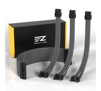 EZDIY-FAB Cable de extensión PSU con manguito Cable de alimentación PC mod personalizado, nailon suave trenzado con kit peine 24PIN/8PIN a 6+2PIN/8PIN a 4+4PIN-300MM-carbono