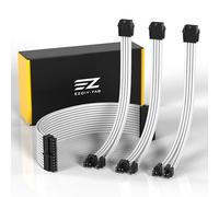 EZDIY-FAB Cable de extensión PSU con manguito Cable de alimentación PC mod personalizado, nailon suave trenzado con kit peine 24PIN/8PIN a 6+2PIN/8PIN a 4+4PIN-300MM-Blanco
