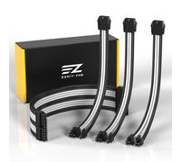 EZDIY-FAB PSU - Extensión de cable de extensión personalizada, alimentador para PC de nailon suave trenzado con kit de peine de 24 pin/8 pines a 6 + 2 pines/8 pines a 4 + 4 pin-300 mm, negro y blanco