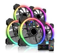 EZDIY-FAB Ventiladores RGB de Doble Anillo de 120mm,5V Motherboard Sync,La Velocidad es Ajustable,RGB Sync Fan con Fan Hub X y Remote-5 Pack