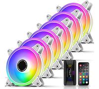 EZDIY-FAB White Moonlight - Ventilador de 120 mm RGB con ventilador X y mando a distancia, placa base Aura SYNC, control de velocidad, ventilador direccionable para PC Case-6 unidades