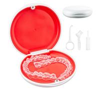 EZEELAI Kit de caja de retención dental con herramienta de extracción, masticables y mini cepillo, funda delgada de protección nocturna para ortodoncia, color blanco