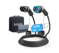 Ezgogo EV Cable de Carga Tipo 2, 32A / 22kW / Trifásico / 5 Metros/Modo 3, Cable de Carga Rápida Híbrido Enchufable para Vehículo Eléctrico Tipo 2 a Tipo 2