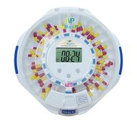 EziMedPil - Dispensador automático de pastillas con alertas audiovisuales, hasta 6 alarmas/día, pantalla LCD de fácil lectura, 6 plantillas de dosificación, dispensador de medicamentos con llave para