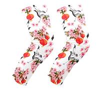 EZIOLY - Rodilleras de acuarela china roja en primavera, diseño de flores, color rosa