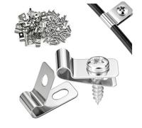Ezitruz 60 Piezas Abrazaderas de Alambre para Cerca Acero Inoxidable 304 Grapas de Alambre Metálicas Bridas para Cable Grapas de Sujeción para Cerca Agrícola con Tornillos para Madera Metal